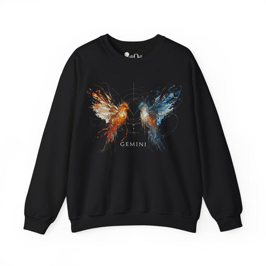 Gemini Hummingbird Heavy Blend™ Crewneck Sweatshirt | Zodiac Line Black Sweatshirt