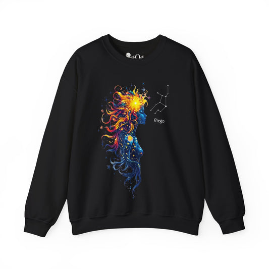 Virgo Goddess Astraea Heavy Blend™ Crewneck Sweatshirt | Zodiac Line Black Sweatshirt
