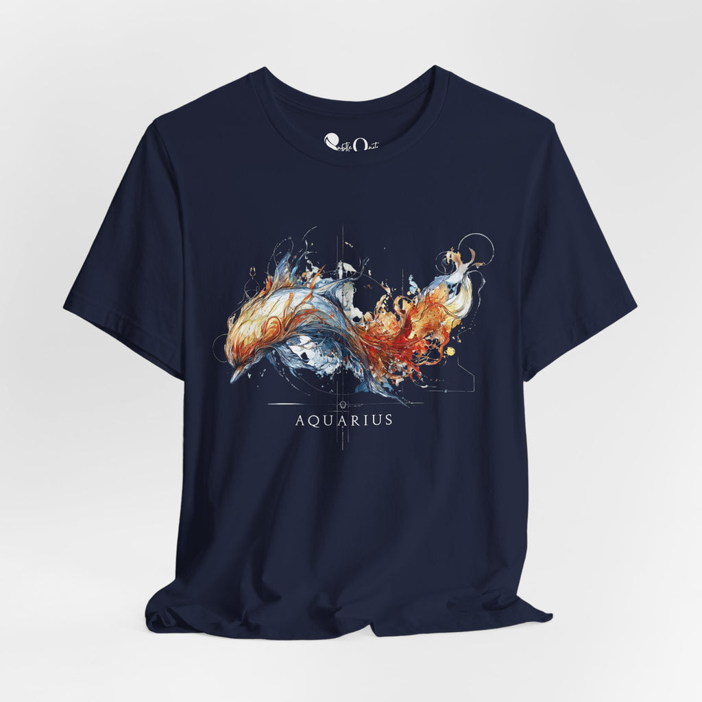Aquarius Dolphin Zodiac T-Shirt Navy T-Shirt