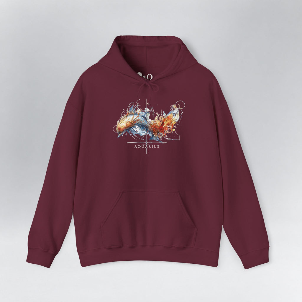 Aquarius Dolphin Zodiac Hoodie Maroon Hoodie
