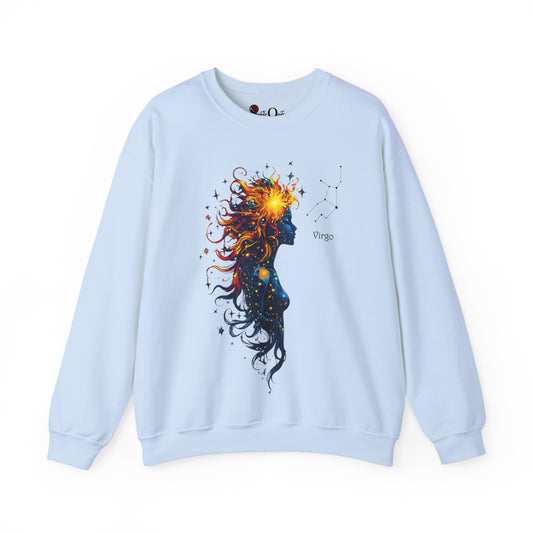 Virgo Goddess Astraea Heavy Blend™ Crewneck Sweatshirt | Zodiac Line Light Blue Sweatshirt
