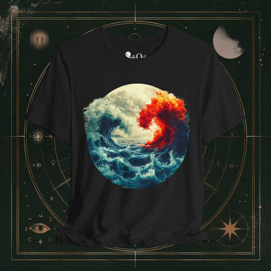 T-Shirt Black / S Unisex -  Elemental Harmony: Water and Fire Dark