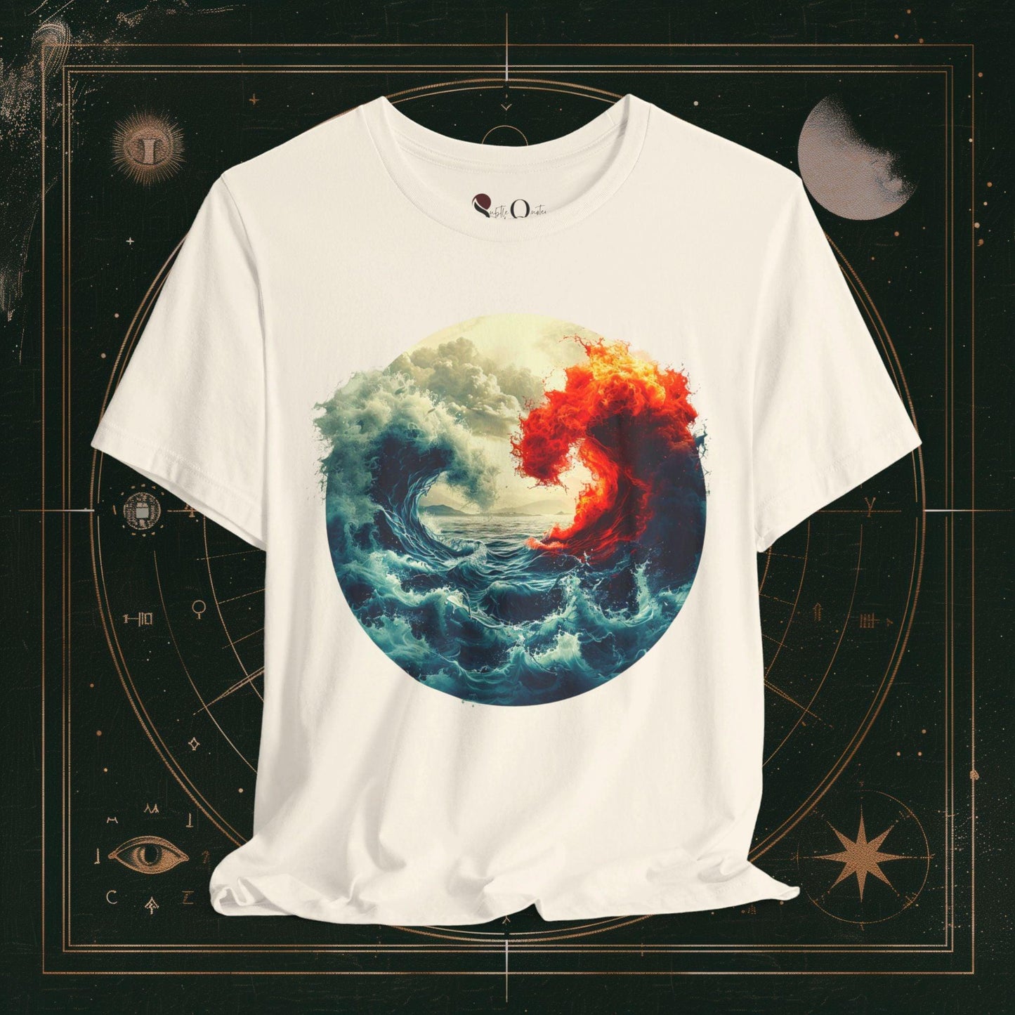 T-Shirt Natural / S Unisex -  Elemental Harmony: Water and Fire