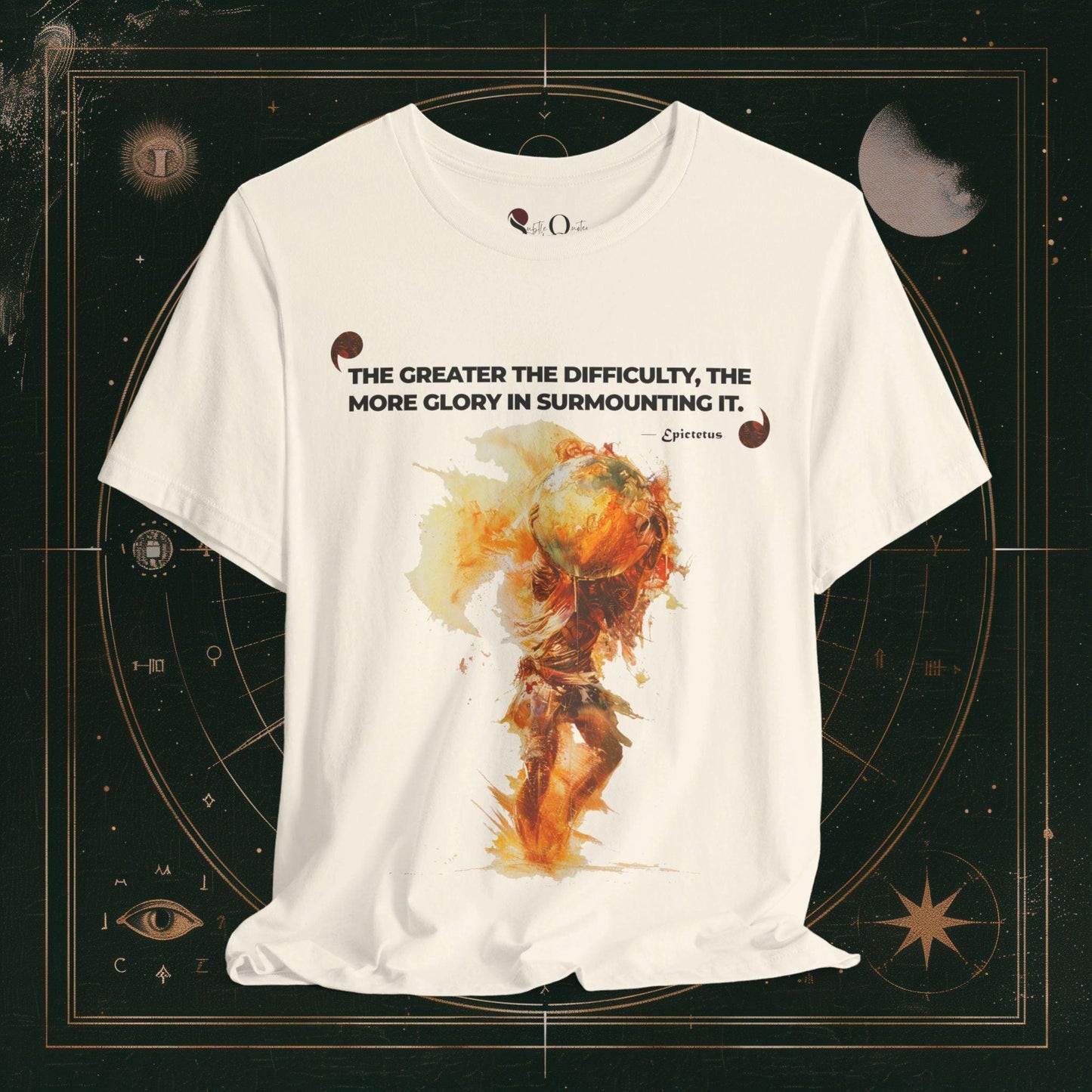 T-Shirt Natural / S Unisex -  Greater The Difficulty Atlas - Epictetus