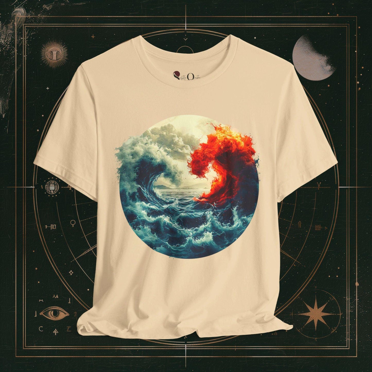 T-Shirt Soft Cream / S Unisex -  Elemental Harmony: Water and Fire