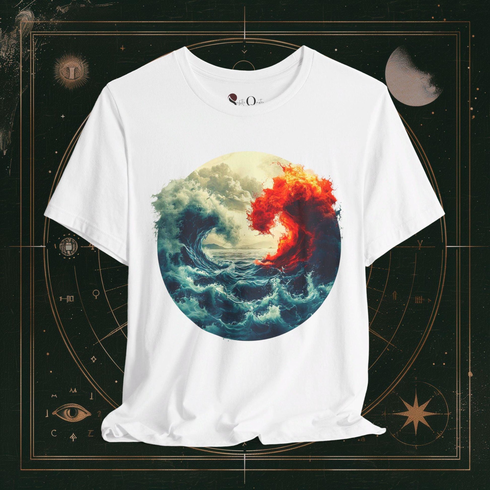 T-Shirt White / S Unisex -  Elemental Harmony: Water and Fire